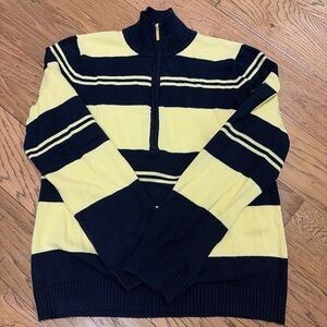 Women’s Yellow & Navy Striped Quarter Zip Sweater preppy coastal grandma